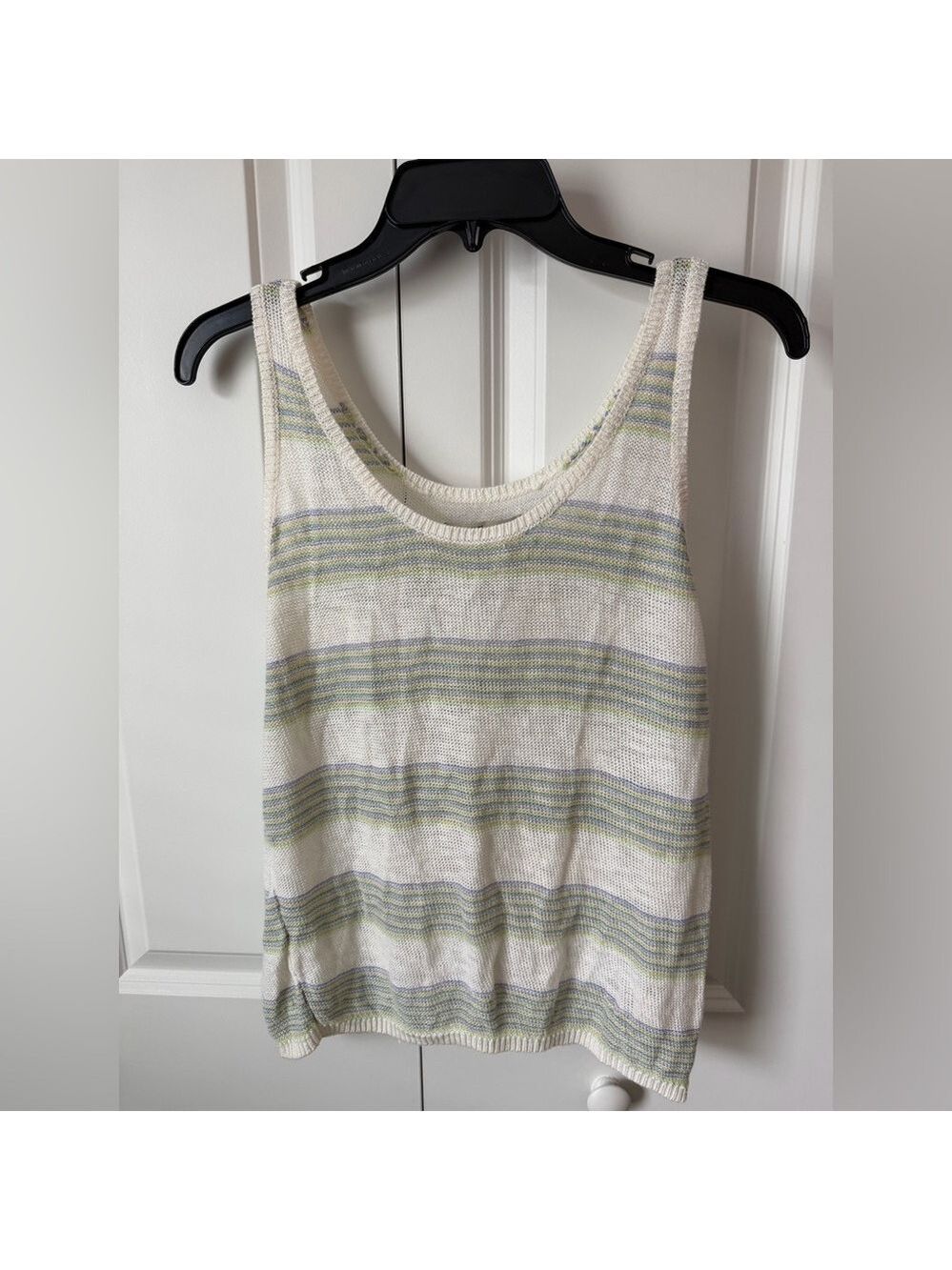 Old Navy White Green Striped Knit Tank Top M EUC